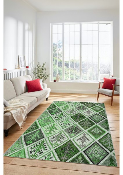 Dijital Kaymaz Taban Yıkanabilir Patchwork Desen Yolluk Mutfak Salon Halısı, Patchwork-08-Yeşil,