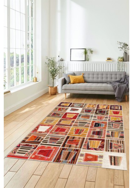 Dijital Kaymaz Taban Yıkanabilir Patchwork Desen Yolluk Mutfak Salon Halısı, Patchwork-11-Renkli,