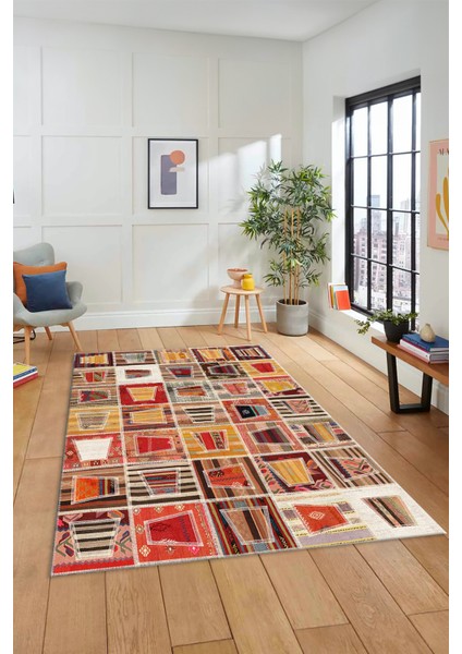 Dijital Kaymaz Taban Yıkanabilir Patchwork Desen Yolluk Mutfak Salon Halısı, Patchwork-11-Renkli,