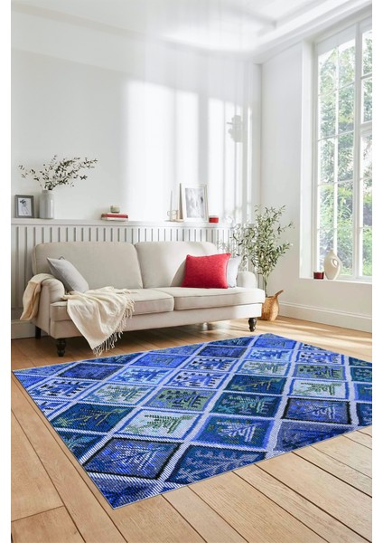 Dijital Kaymaz Taban Yıkanabilir Patchwork Desen Yolluk Mutfak Salon Halısı, Patchwork-08-Mavi, fiyatları
