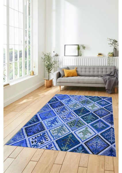 Dijital Kaymaz Taban Yıkanabilir Patchwork Desen Yolluk Mutfak Salon Halısı, Patchwork-08-Mavi, modelleri