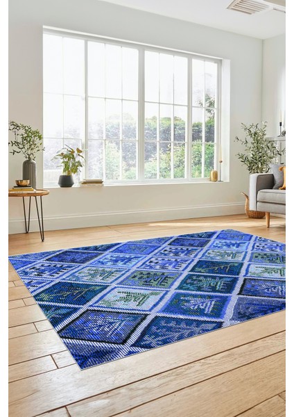 Dijital Kaymaz Taban Yıkanabilir Patchwork Desen Yolluk Mutfak Salon Halısı, Patchwork-08-Mavi, fırsatları