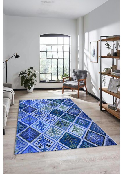 Dijital Kaymaz Taban Yıkanabilir Patchwork Desen Yolluk Mutfak Salon Halısı, Patchwork-08-Mavi, indirimleri