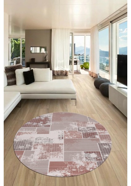 Baskılı Kaymaz Yıkanabilir Patchwork Desen Yuvarlak Mutfak Salon Halısı, Y-Patchwork-20-Kahve, modelleri