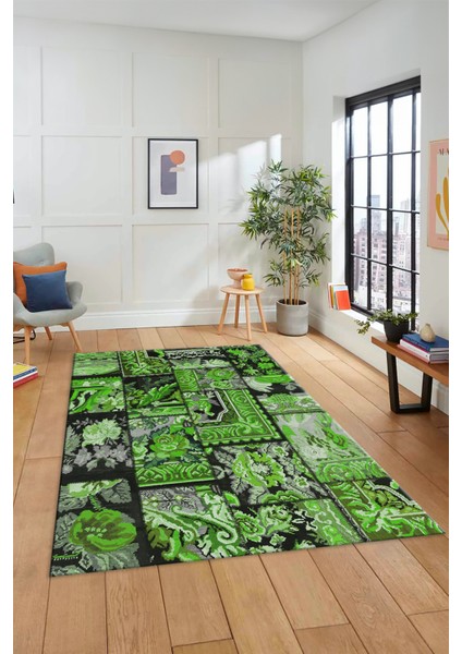 Dijital Kaymaz Taban Yıkanabilir Patchwork Desen Yolluk Mutfak Salon Halısı, Patchwork-12-Yeşil, indirimleri