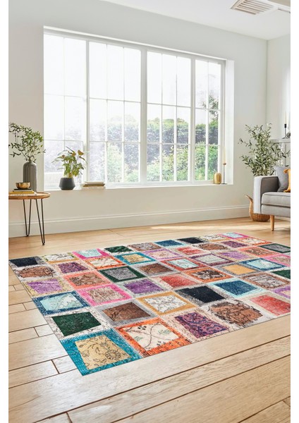 Dijital Kaymaz Taban Yıkanabilir Patchwork Desen Yolluk Mutfak Salon Halısı, Patchwork-14-Renkli,