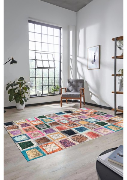 Dijital Kaymaz Taban Yıkanabilir Patchwork Desen Yolluk Mutfak Salon Halısı, Patchwork-14-Renkli,