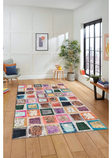 Dijital Kaymaz Taban Yıkanabilir Patchwork Desen Yolluk Mutfak Salon Halısı, Patchwork-14-Renkli,