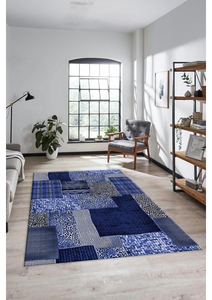 Dijital Kaymaz Taban Yıkanabilir Patchwork Desen Yolluk Mutfak Salon Halısı, Patchwork-15-Mavi, fiyatları