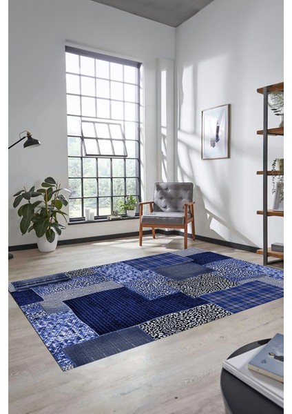 Dijital Kaymaz Taban Yıkanabilir Patchwork Desen Yolluk Mutfak Salon Halısı, Patchwork-15-Mavi, modelleri