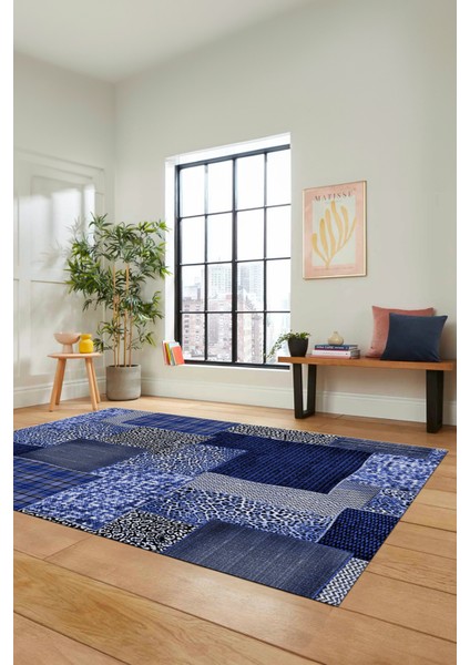 Dijital Kaymaz Taban Yıkanabilir Patchwork Desen Yolluk Mutfak Salon Halısı, Patchwork-15-Mavi, indirimleri