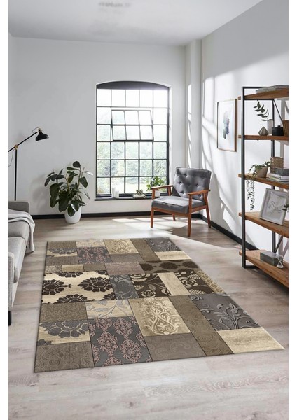 Dijital Kaymaz Taban Yıkanabilir Patchwork Desen Yolluk Mutfak Salon Halısı, Patchwork-16-Vizon,