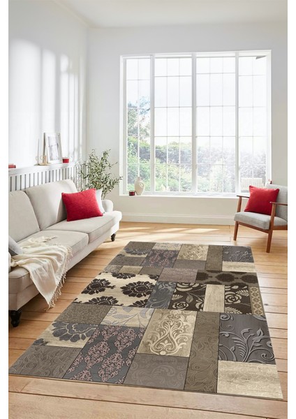 Dijital Kaymaz Taban Yıkanabilir Patchwork Desen Yolluk Mutfak Salon Halısı, Patchwork-16-Vizon,