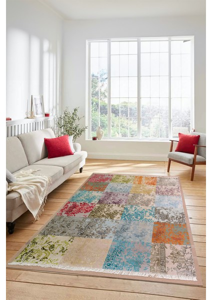 Dijital Kaymaz Taban Yıkanabilir Patchwork Desen Yolluk Mutfak Salon Halısı, Patchwork-17-Renkli,