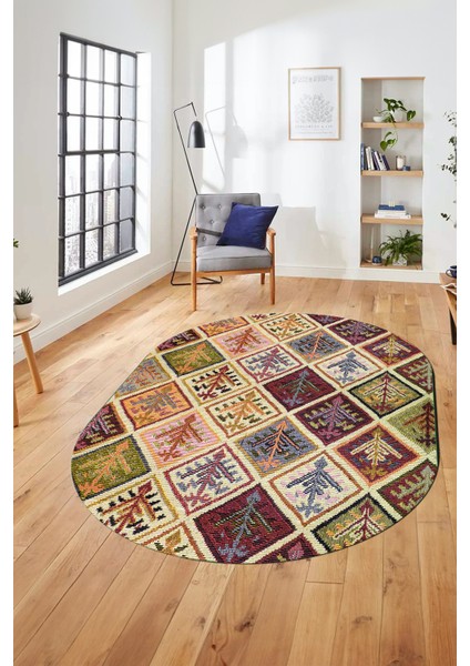 Baskılı Kaymaz Taban Yıkanabilir Patchwork Desen Oval Yolluk Salon Halısı, O-Patchwork-08-Renkli, fiyatları