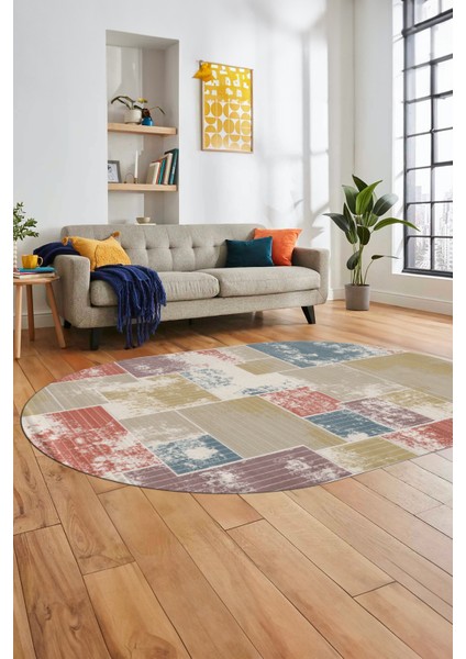 Baskılı Kaymaz Taban Yıkanabilir Patchwork Desen Oval Yolluk Salon Halısı, O-Patchwork-20-Renkli, fiyatları