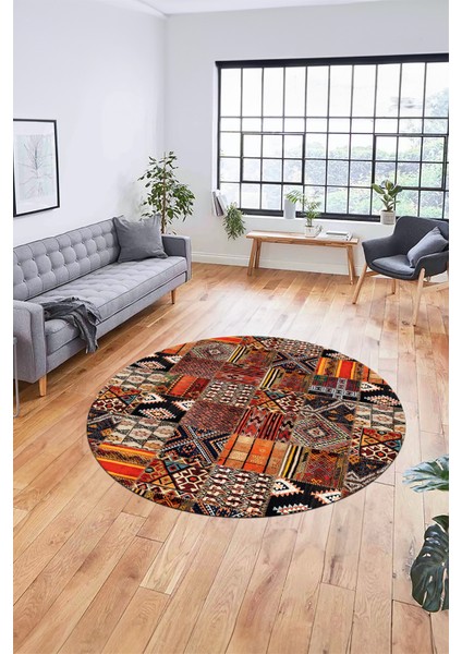 Baskılı Kaymaz Yıkanabilir Patchwork Desen Yuvarlak Mutfak Salon Halısı, Y-Patchwork-06-Renkli, modelleri