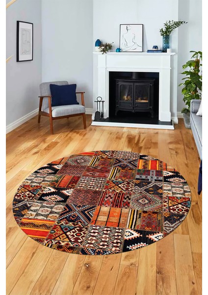 Baskılı Kaymaz Yıkanabilir Patchwork Desen Yuvarlak Mutfak Salon Halısı, Y-Patchwork-06-Renkli, fırsatları