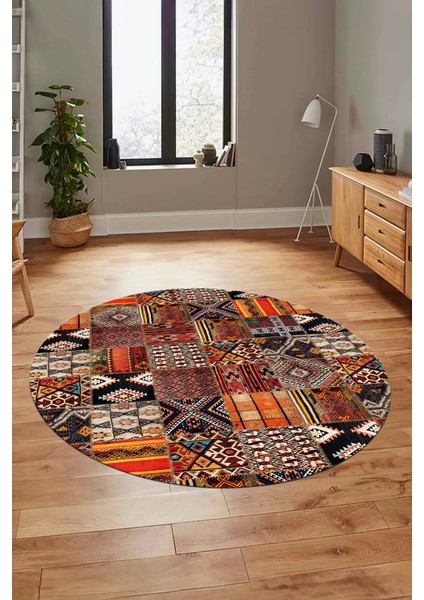Baskılı Kaymaz Yıkanabilir Patchwork Desen Yuvarlak Mutfak Salon Halısı, Y-Patchwork-06-Renkli, indirimleri