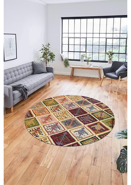 Baskılı Kaymaz Yıkanabilir Patchwork Desen Yuvarlak Mutfak Salon Halısı, Y-Patchwork-08-Renkli, modelleri