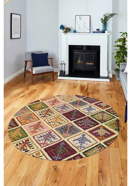 Baskılı Kaymaz Yıkanabilir Patchwork Desen Yuvarlak Mutfak Salon Halısı, Y-Patchwork-08-Renkli, fırsatları