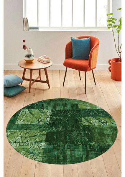Baskılı Kaymaz Yıkanabilir Patchwork Desen Yuvarlak Mutfak Salon Halısı, Y-Patchwork-05-Yeşil, fiyatları