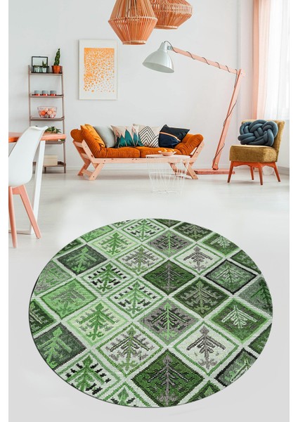Baskılı Kaymaz Yıkanabilir Patchwork Desen Yuvarlak Mutfak Salon Halısı, Y-Patchwork-08-Yeşil, fiyatları