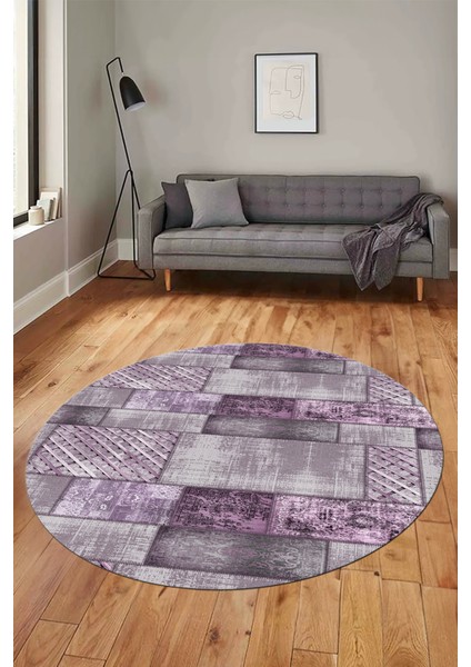 Baskılı Kaymaz Yıkanabilir Patchwork Desen Yuvarlak Mutfak Salon Halısı, Y-Patchwork-18-Mor, fiyatları