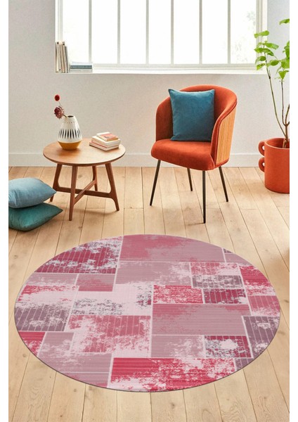 Baskılı Kaymaz Yıkanabilir Patchwork Desen Yuvarlak Mutfak Salon Halısı, Y-Patchwork-20-Kırmızı, fırsatları