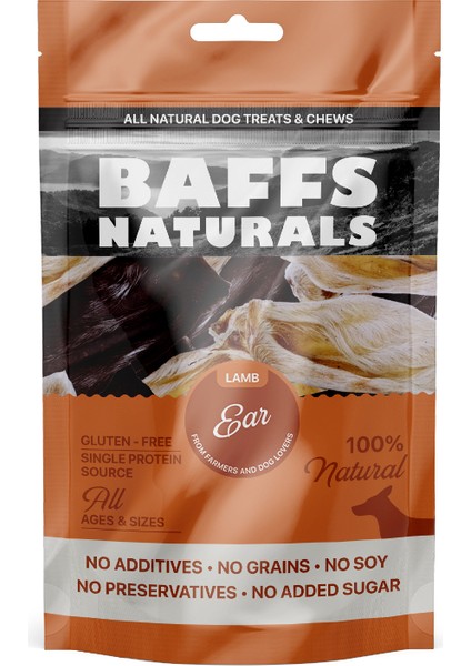 Baffs Natural Kurutulmuş Kuzu Kulak %100 Doğal Çiğnemelik Köpek Ödül Maması 100 gr