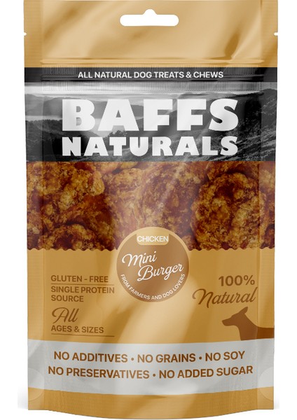 Baffs Natural Tavuk Mini Burger %100 Doğal Köpek Ödül Maması 100 gr