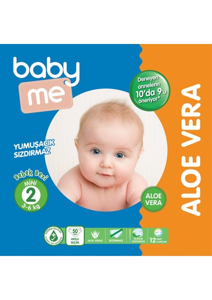 Baby Me Aloe Vera Mini 2 Numara Bebek Bezi 3 - 6 Kg 50 Adet