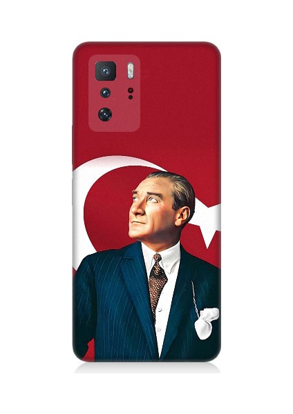 Xiaomi Poco X3 Gt Uyumlu Mustafa Kemal Atatürk ve Bayrak Desenli Silikon Kılıf