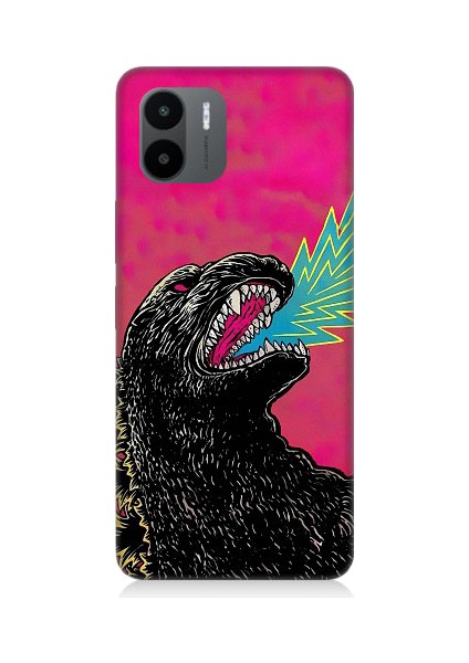 Xiaomi Redmi A1 Uyumlu Godzilla Siyah Ejderha Desenli Silikon Kılıf