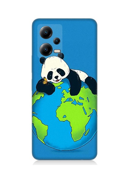 Xiaomi Poco X5 5g Uyumlu Yorgun Panda ve Dünya Desenli Silikon Kılıf