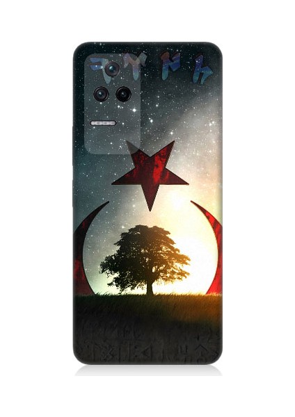 Xiaomi Poco F4 Uyumlu Göktürkçe Türk ve Ağaç Bayrak Desenli Silikon Kılıf