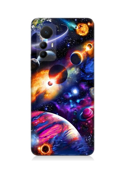 Xiaomi Mi 12 Pro Uyumlu Uzayda Gezegenler ve Galaksiler Desenli Silikon Kılıf