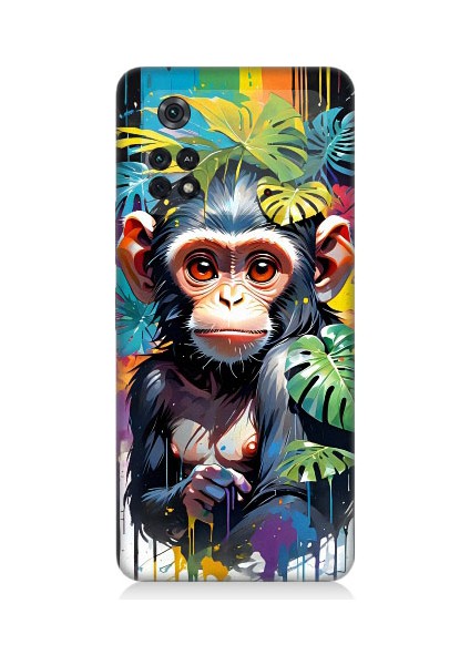 Xiaomi Poco M4 Pro Uyumlu Sevimli Maymun ve Yapraklar Desenli Silikon Kılıf