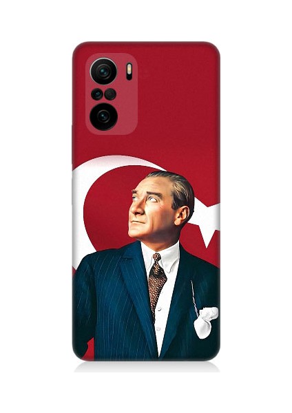 Xiaomi Poco F3 Uyumlu Mustafa Kemal Atatürk ve Bayrak Desenli Silikon Kılıf