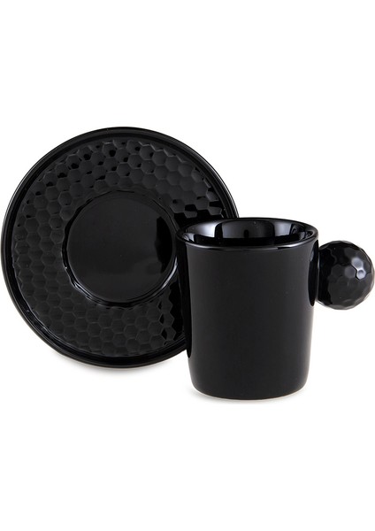 Golfline Siyah 2'li Tabaklı Kahve Fincan Takımı 90 ml