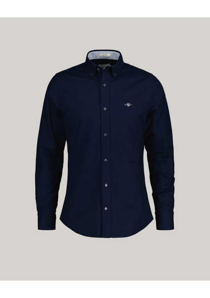 Erkek Lacivert Slim Fit Düğmeli Yaka Logolu Gömlek 3230115.410