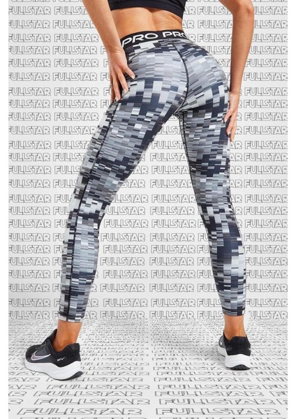 Pro Dri Fit Printed 7/8 Training Leggings Baskılı Toparlayıcı Kadın Tayt Siyah