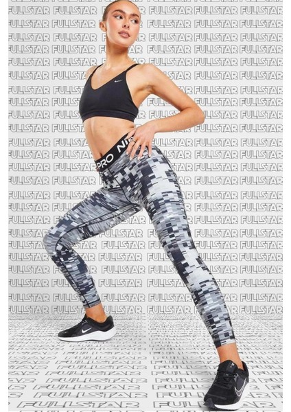 Pro Dri Fit Printed 7/8 Training Leggings Baskılı Toparlayıcı Kadın Tayt Siyah