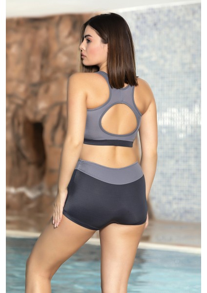 Kadın Siyah Gri Baskılı Sporcu Model Şortlu Bady Bikini Takım HZL24S-AR1754 fiyatları