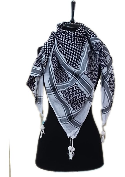 Pamuklu Keten Puşi, Poşu, Kefiye Şal - Beyaz 120X120 fırsatları