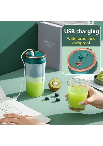 Yeşil Stil 4 Bıçaklı USB Şarj Edilebilir Taşınabilir Elektrikli Meyve Sıkacağı Mini Smoothie Blender Bardak Karıştırıcılar Ev Aletleri Kablosuz Pres Sıkacakları (Yurt Dışından) indirimleri