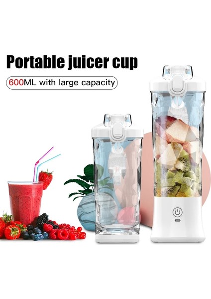 Siyah Stil 36V 600 ml Su Geçirmez Güçlü Taşınabilir Blender Elektrikli Meyve Sıkacağı Bardağı Meyve Smoothie Mikserler Sallar USB Şarj Edilebilir Mini Blender (Yurt Dışından)