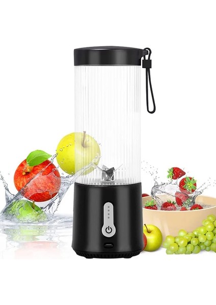 Mavi Stil 6V Taşınabilir Blender, Smoothie'ler ve Shake'ler Için Kişisel Boyutlu Blender 16 Oz Meyve Suyu Mikseri USB Şarj Edilebilir Blenderler Siyah (Yurt Dışından)