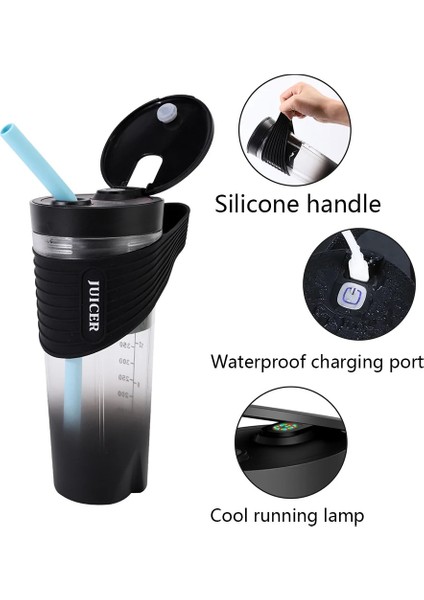 Siyah Stil 2023NEW Mini Taşınabilir Blender Ah Sıkacağı 6 Bıçaklı Mikser Makinesi Su Bardağı USB Şarj Smoothie Elektrikli Meyve Suyu Mutfak Ev (Yurt Dışından)