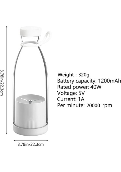 Beyaz USB Tarzı Çok Fonksiyonlu Mini Meyve Sıkacağı Taşınabilir Meyve Suyu Bardağı Taşınabilir Blender Şişesi USB Şarj Edilebilir Shake Bardak Blender Antioksidan Bardak (Yurt Dışından)